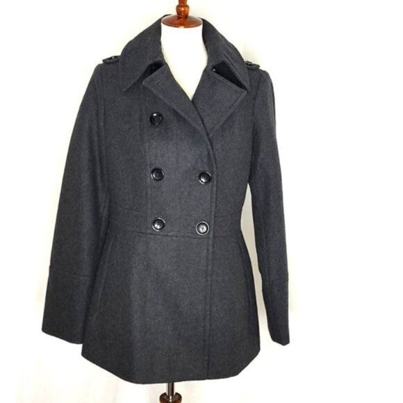 Michael Kors Coat Military Jacket Wool S Charcoal Gray Pea Coat Double Breasted - Picture 1 of 11